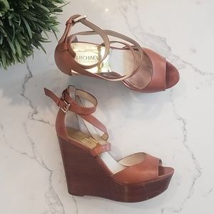 MICHAEL KORS Tan Leather Sandal Wedges US 9